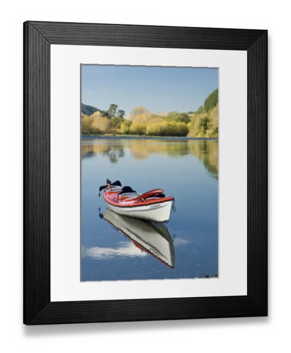 Framed Print : New Zealand, South Island, Marlborough Sounds. Sea kayak in Pelorus River