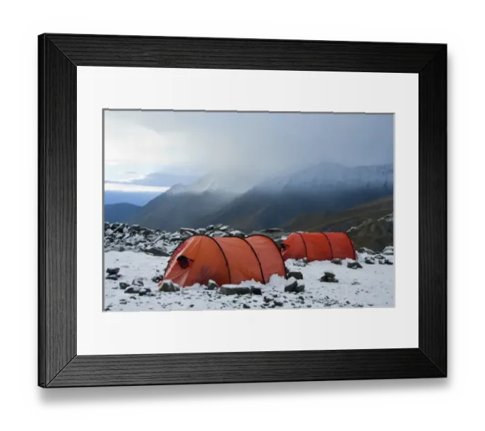 Framed Print : New Zealand, South Island, Arrowsmith Range. Snowy campsite with Hilleberg tents Framed Print : New Zealand, South Island, Arrowsmith Range. Snowy campsite with Hilleberg tents