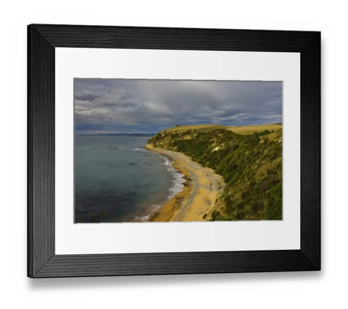 Framed Print : New Zealand, South Island, Otago, Omaru, Bushy Beach Scenic Preserve. View of Bushy Framed Print : New Zealand, South Island, Otago, Omaru, Bushy Beach Scenic Preserve. View of Bushy