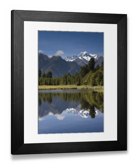 Framed Print : Lake Matheson, New Zealand. Lake Matheson. Non-existant early morning winds help