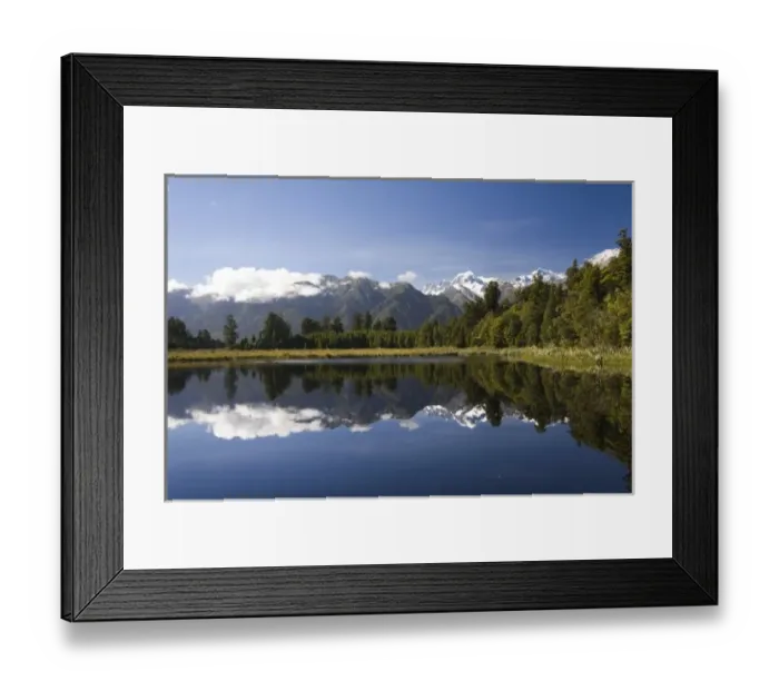 Framed Print : Lake Matheson, New Zealand. Lake Matheson. Non-existant early morning winds help Framed Print : Lake Matheson, New Zealand. Lake Matheson. Non-existant early morning winds help