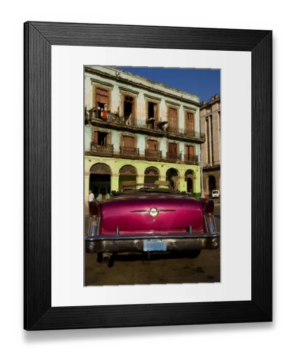 Framed Print : Classic 50s Buick colorful convertible auto in Havana Cuba Habana in front of old worn