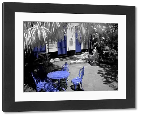 Infra red image with blue chairs in Guanabacoa area of Havana Cuba of the Santeria