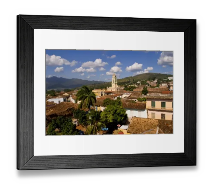 Framed Print : View from above with great clouds of the old Colonial village of Trinidad Cuba buildings Framed Print : View from above with great clouds of the old Colonial village of Trinidad Cuba buildings