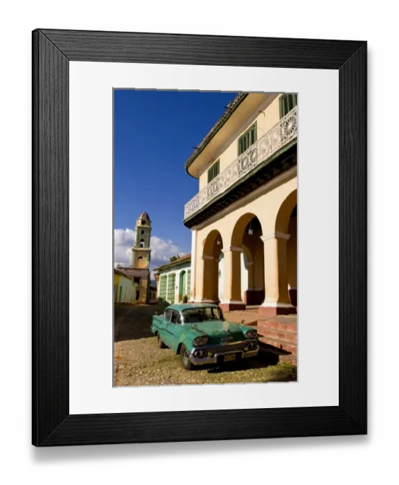 Framed Print : Old worn 1958 Classic Chevy on cobblestone street in center square of Trinidad Cuba Framed Print : Old worn 1958 Classic Chevy on cobblestone street in center square of Trinidad Cuba