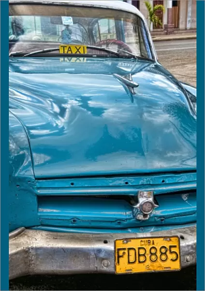 Classic American auto taxi closeup in colorful mode in Palmira area of Havana Habana Cuba