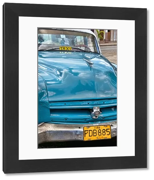 Classic American auto taxi closeup in colorful mode in Palmira area of Havana Habana Cuba