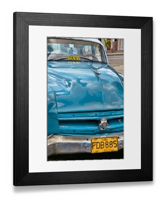 Framed Print : Classic American auto taxi closeup in colorful mode in Palmira area of Havana Habana Cuba