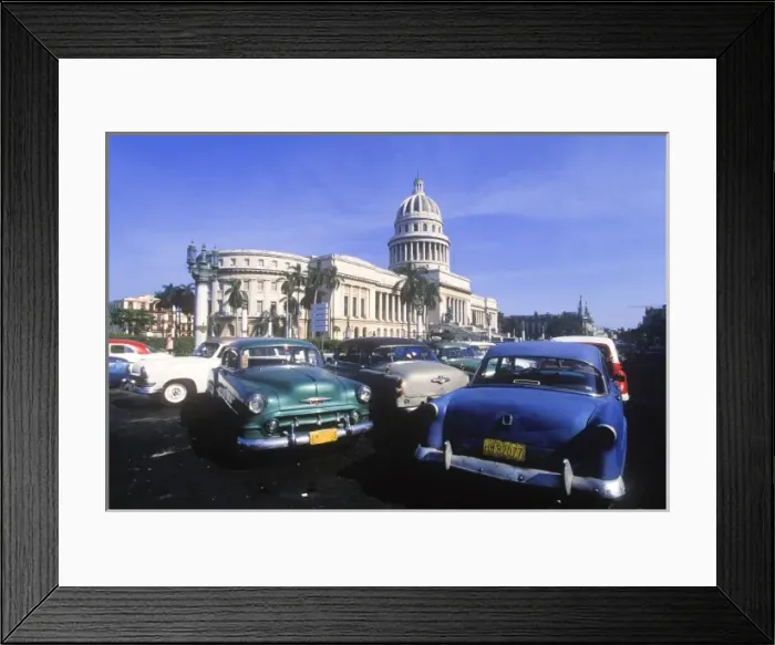 Framed Print : Classic cars parked in front of the Capitolio building modeled after the U. S. Capitol Framed Print : Classic cars parked in front of the Capitolio building modeled after the U. S. Capitol