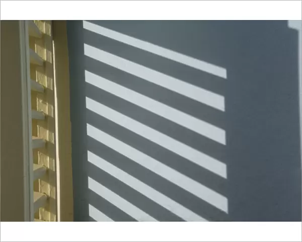 Caribbean, Netherlands Antilles, Curacao, Willemstad, Shadow of window shutters on blue wall