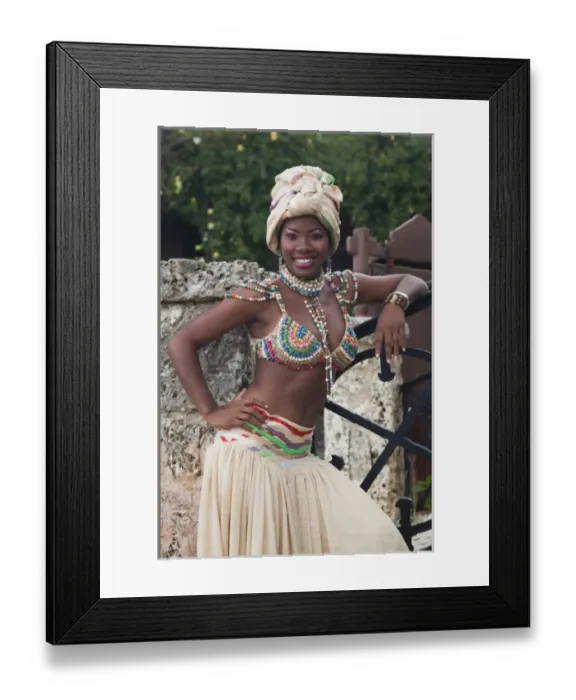 Framed Print : Dominican Republic, La Romana, Altos de Chavon, Dominican female dancer in costume (MR)