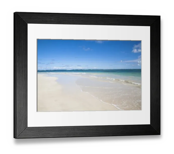 Framed Print : Vieques, Puerto Rico - Gentle waves are rolling up onto the white sands of a tropical beach