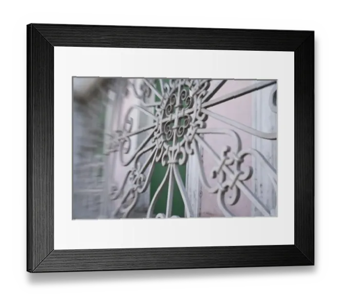 Framed Print : USA, Puerto Rico, Ponce. Traditional colonial architecture with wrought-iron grill (blurred)