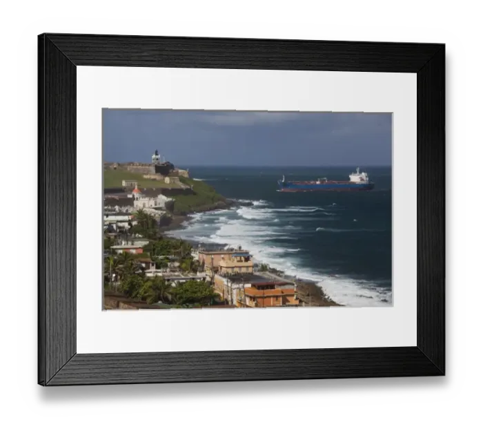 Framed Print : Puerto Rico, San Juan, Old San Juan, El Morro Fortress and La Perla village from Fort San Cristobal Framed Print : Puerto Rico, San Juan, Old San Juan, El Morro Fortress and La Perla village from Fort San Cristobal