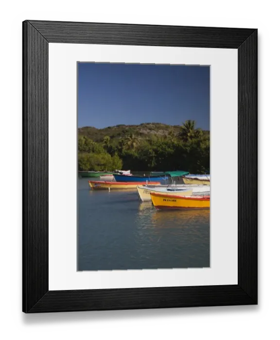 Framed Print : Puerto Rico, South Coast, Guanica, Bahia de la Ballena bay, boats