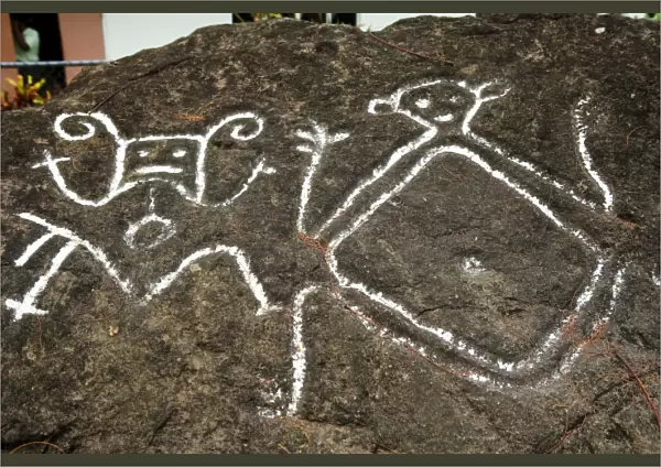 Indian petroglyphs near Mount Liamuiga (3, 792ft), St Kitts, Caribbean
