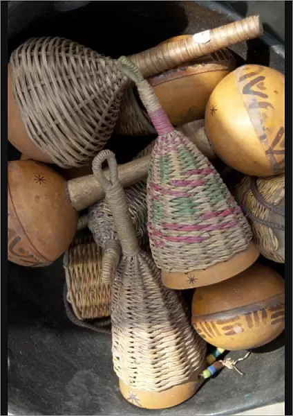 Africa, Ghana, port city of Tema. Woven straw rattles