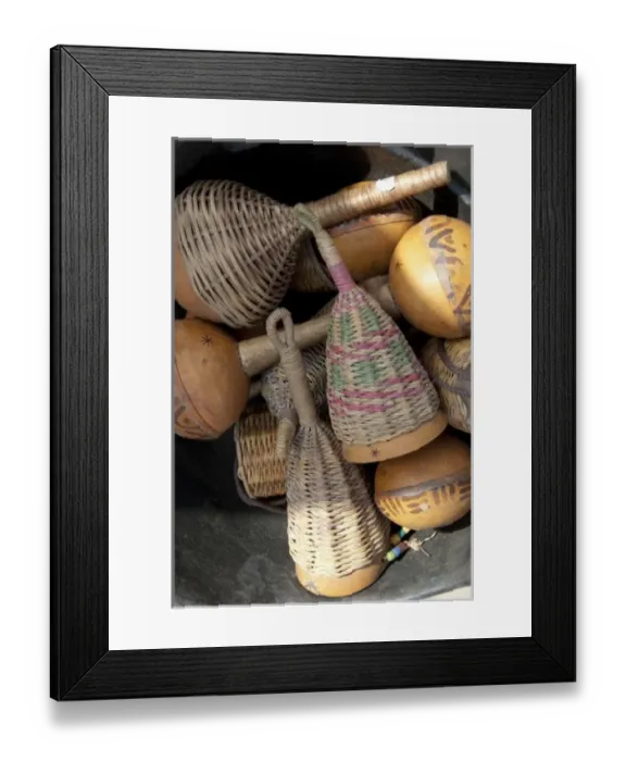 Framed Print : Africa, Ghana, port city of Tema. Woven straw rattles Framed Print : Africa, Ghana, port city of Tema. Woven straw rattles
