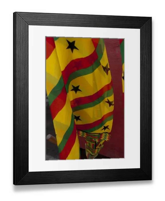 Framed Print : Africa, Ghana, port city of Tema. Fabric with Ghanas country colors