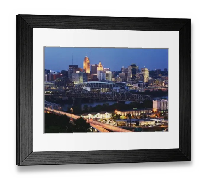 Framed Print : Cincinnati, Ohio skyline and Covington, Kentucky from Devou Park, Covington, KY Framed Print : Cincinnati, Ohio skyline and Covington, Kentucky from Devou Park, Covington, KY