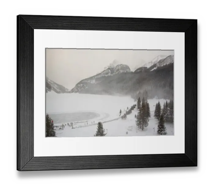 Framed Print : Canada, Alberta, Lake Louise. Farimont Chateau Lake Louise, overview of frozen Lake Louise Framed Print : Canada, Alberta, Lake Louise. Farimont Chateau Lake Louise, overview of frozen Lake Louise