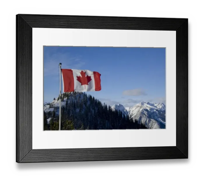 Framed Print : Canada, Alberta, Banff. Mountain views with Canadian flag on the summit of Sulphur Mountain Framed Print : Canada, Alberta, Banff. Mountain views with Canadian flag on the summit of Sulphur Mountain