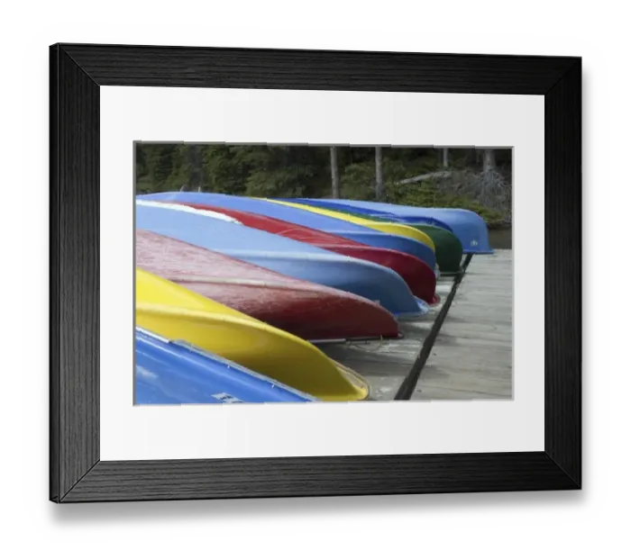 Framed Print : Colorful canoes at Moraine Lake, Banff National Park, Canada Framed Print : Colorful canoes at Moraine Lake, Banff National Park, Canada