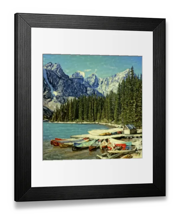 Framed Print : North America, Canada, Banff National Park, Moraine Lake. Canoes along Moraine Lake Framed Print : North America, Canada, Banff National Park, Moraine Lake. Canoes along Moraine Lake