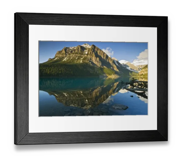Framed Print : Canada, Alberta, Banff National Park, Rocky Mountains and boulders reflected in Lake Louise Framed Print : Canada, Alberta, Banff National Park, Rocky Mountains and boulders reflected in Lake Louise