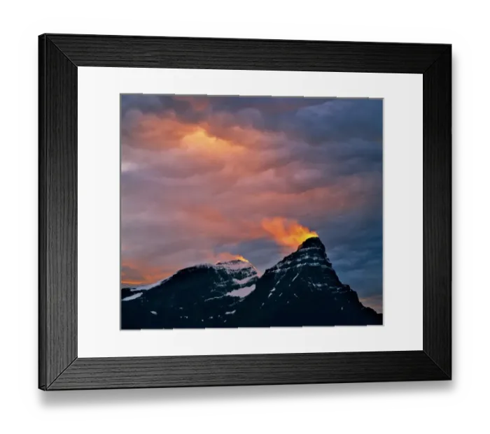 Framed Print : Canada, Alberta, Mt. Chephren. A snow plume catches light from the setting sun on Mt Framed Print : Canada, Alberta, Mt. Chephren. A snow plume catches light from the setting sun on Mt