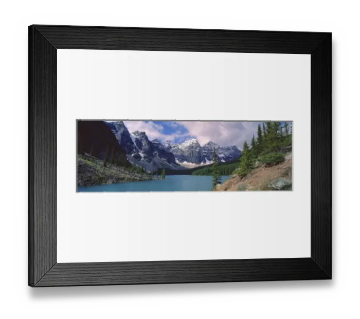 Framed Print : Canada, Alberta, Moraine Lake. Clouds hide the peaks of Moraine Lake in the Valley