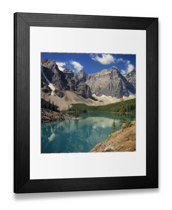 Framed Print : Canada, Alberta, Moraine Lake. Moraine Lake, in the Valley of the Ten Peaks, reflects Framed Print : Canada, Alberta, Moraine Lake. Moraine Lake, in the Valley of the Ten Peaks, reflects