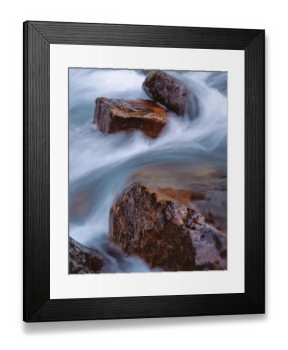 Framed Print : Canada, Alberta, Moraine Creek. A long shutter-speed softens the water in Moraine Creek in Banff NP