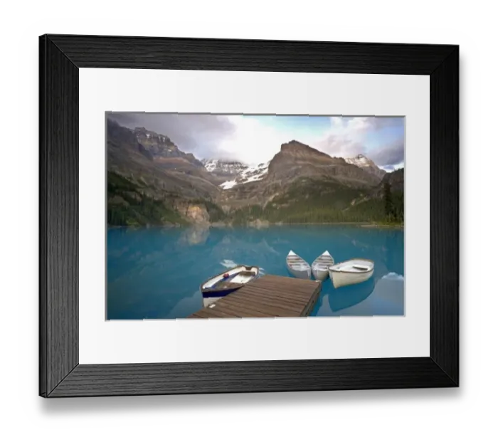 Framed Print : Canada, British Columbia, Yoho National Park. Boats moored at a dock on Lake Ohara Framed Print : Canada, British Columbia, Yoho National Park. Boats moored at a dock on Lake Ohara