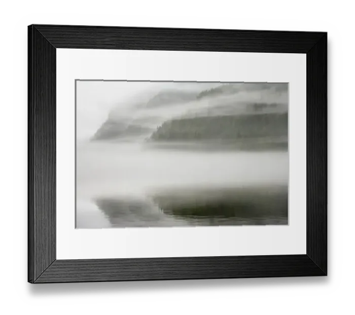 Framed Print : Canada, British Columbia, Calvert Island. Mist and fog shroud water and forested island Framed Print : Canada, British Columbia, Calvert Island. Mist and fog shroud water and forested island