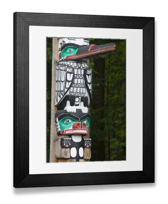 Framed Print : Totem pole located in Stanley Park at Vancouver, British Columbia, Canada