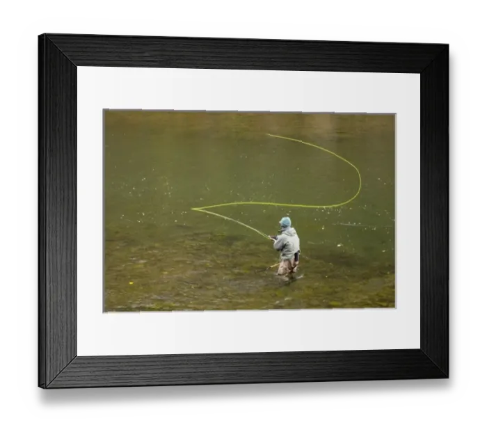 Framed Print : Sport fisherman fly fishing for steelhead trout in the Bulkley River, Kispiox Valley Framed Print : Sport fisherman fly fishing for steelhead trout in the Bulkley River, Kispiox Valley
