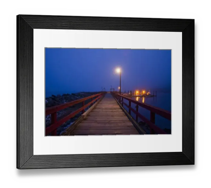 Framed Print : Canada, British Columbia, Hornby Island, Small boat harbor and dock at dusk in winter fog Framed Print : Canada, British Columbia, Hornby Island, Small boat harbor and dock at dusk in winter fog