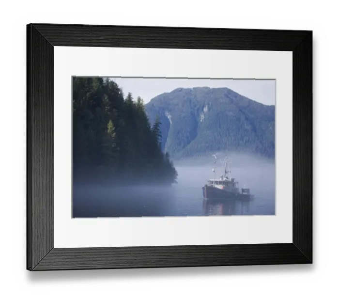 Framed Print : North America, Canada, British Columbia. Fishing boat emerging from fog Framed Print : North America, Canada, British Columbia. Fishing boat emerging from fog