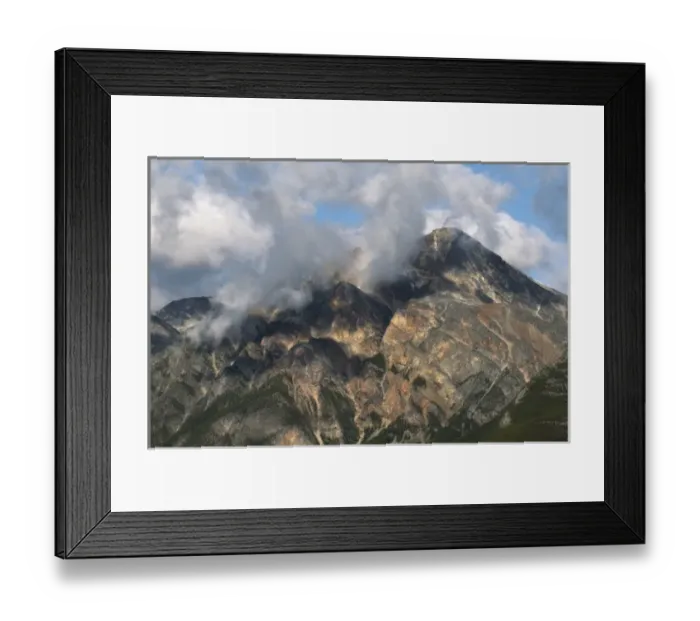 Framed Print : Mountain and fog in the early morning along Maligne Canyon Road, Jasper National Park Framed Print : Mountain and fog in the early morning along Maligne Canyon Road, Jasper National Park