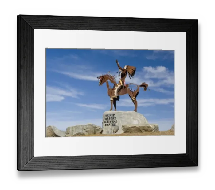Framed Print : Canada, BC, Osoyos, Nk Mip Desert Cultural Center, Statue of Indian on Horse Framed Print : Canada, BC, Osoyos, Nk Mip Desert Cultural Center, Statue of Indian on Horse