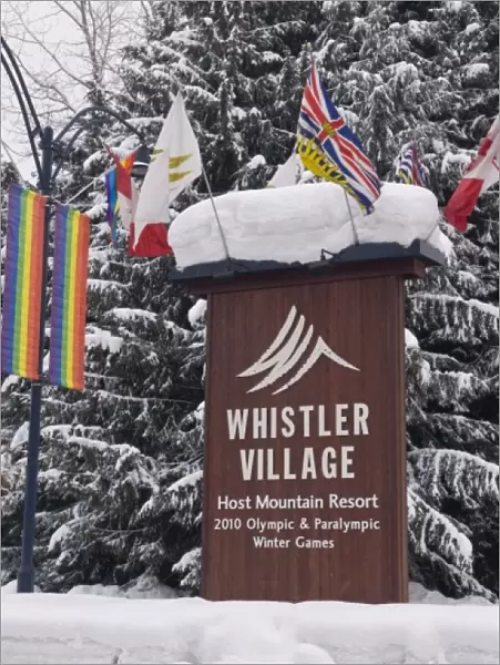 Canada, BC, Whistler  /  Blackcomb Resort. Sign at entrance to Whistler Village