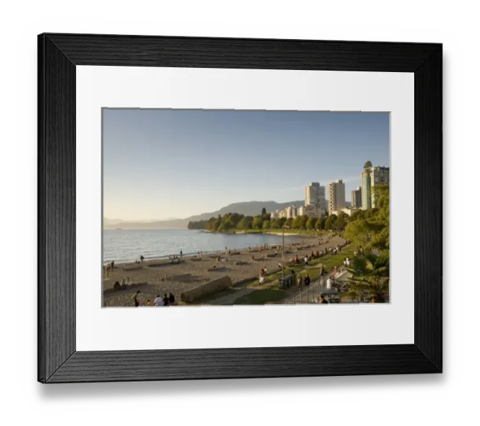 Framed Print : Enjoying the beach and cafes and waiting for sunset at English Bay Beach in the West Framed Print : Enjoying the beach and cafes and waiting for sunset at English Bay Beach in the West