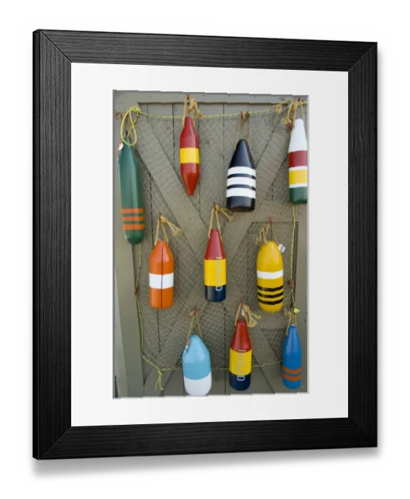Framed Print : Canada, New Brunswick, Shediac, Pointe-du-Chene. Colorful fishing & lobster flots