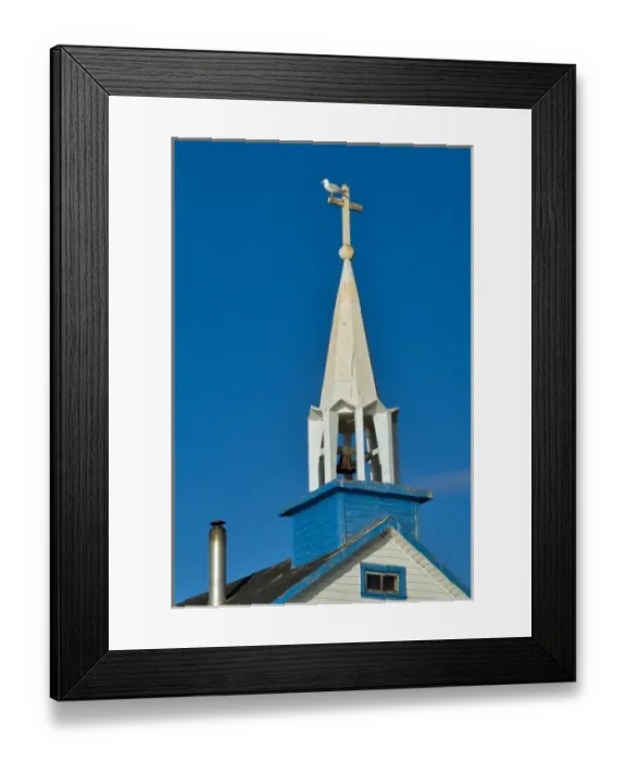 Framed Print : Gull sits atop a church steeple in Dene tribe village of Lutsel K e on The Great Slave Lake Framed Print : Gull sits atop a church steeple in Dene tribe village of Lutsel K e on The Great Slave Lake