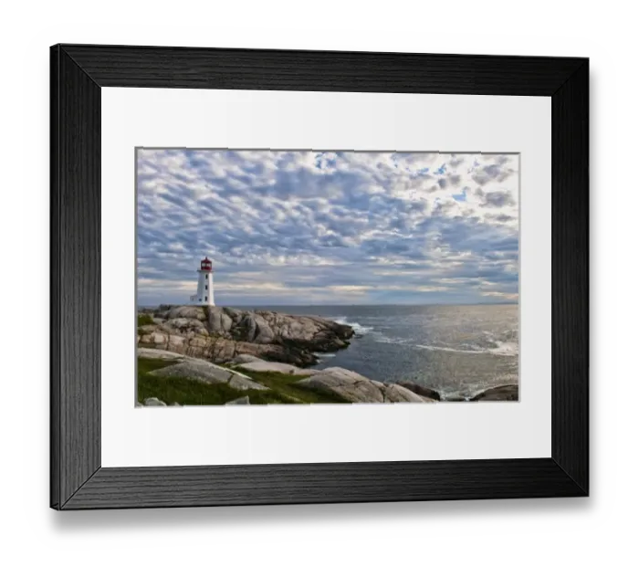 Framed Print : Beautiful sky and lighthouse in Peggys Cove in Nova Scotia Canada and rocks Framed Print : Beautiful sky and lighthouse in Peggys Cove in Nova Scotia Canada and rocks