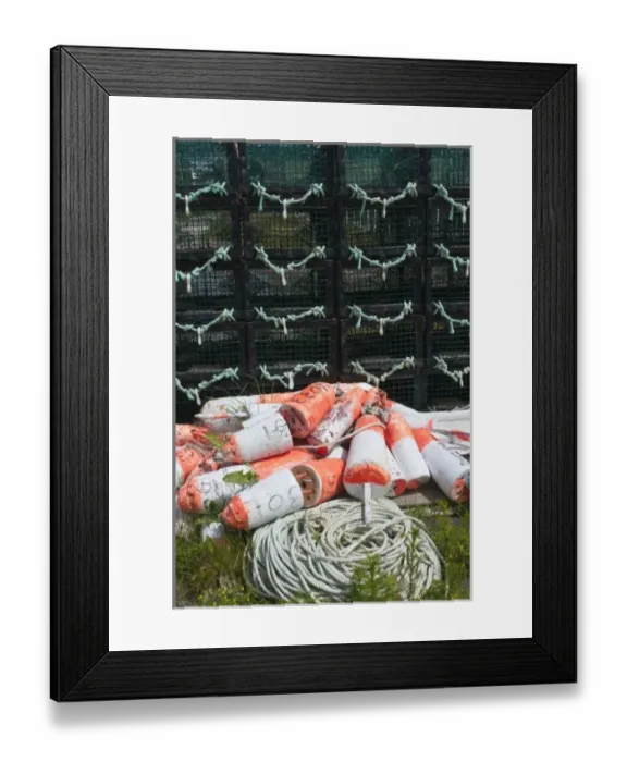 Framed Print : Nova Scotia, Canada. Lobster pots and floats in Westport village, Brier Island Framed Print : Nova Scotia, Canada. Lobster pots and floats in Westport village, Brier Island