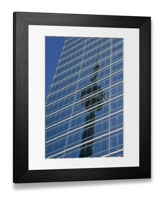 Framed Print : Canada, Ontario, Toronto. Reflection of CN Tower on glass side of skyscraper