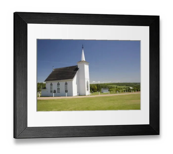 Framed Print : Canada, Prince Edward Island, Churchill. Presbyterian Church and surrounding area