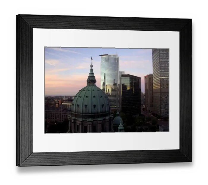 Framed Print : Canada, Quebec, Montreal. Dawn reflection, Mary Queen of the World Cathedral dome
